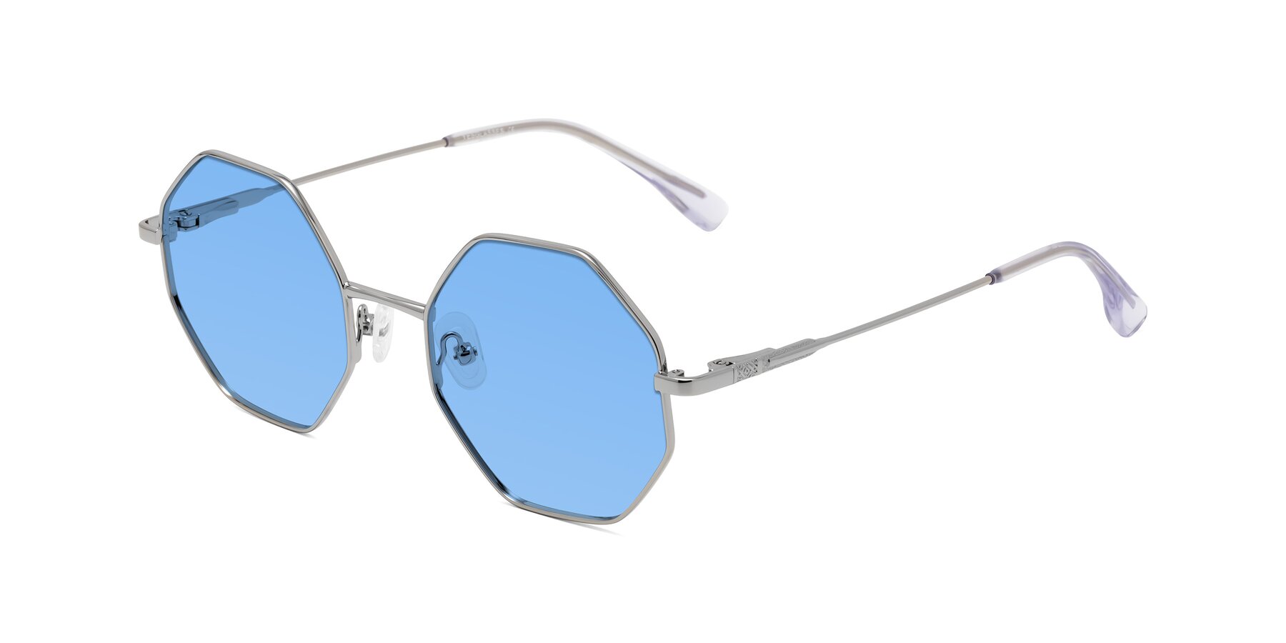 Angle of Fall in Silver with Medium Blue Tinted Lenses