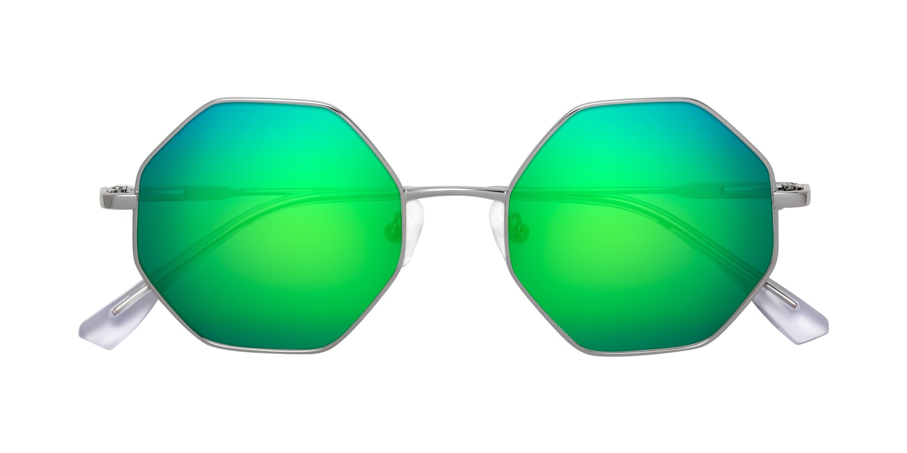 Folded Front of Fall in Silver with Green Mirrored Lenses