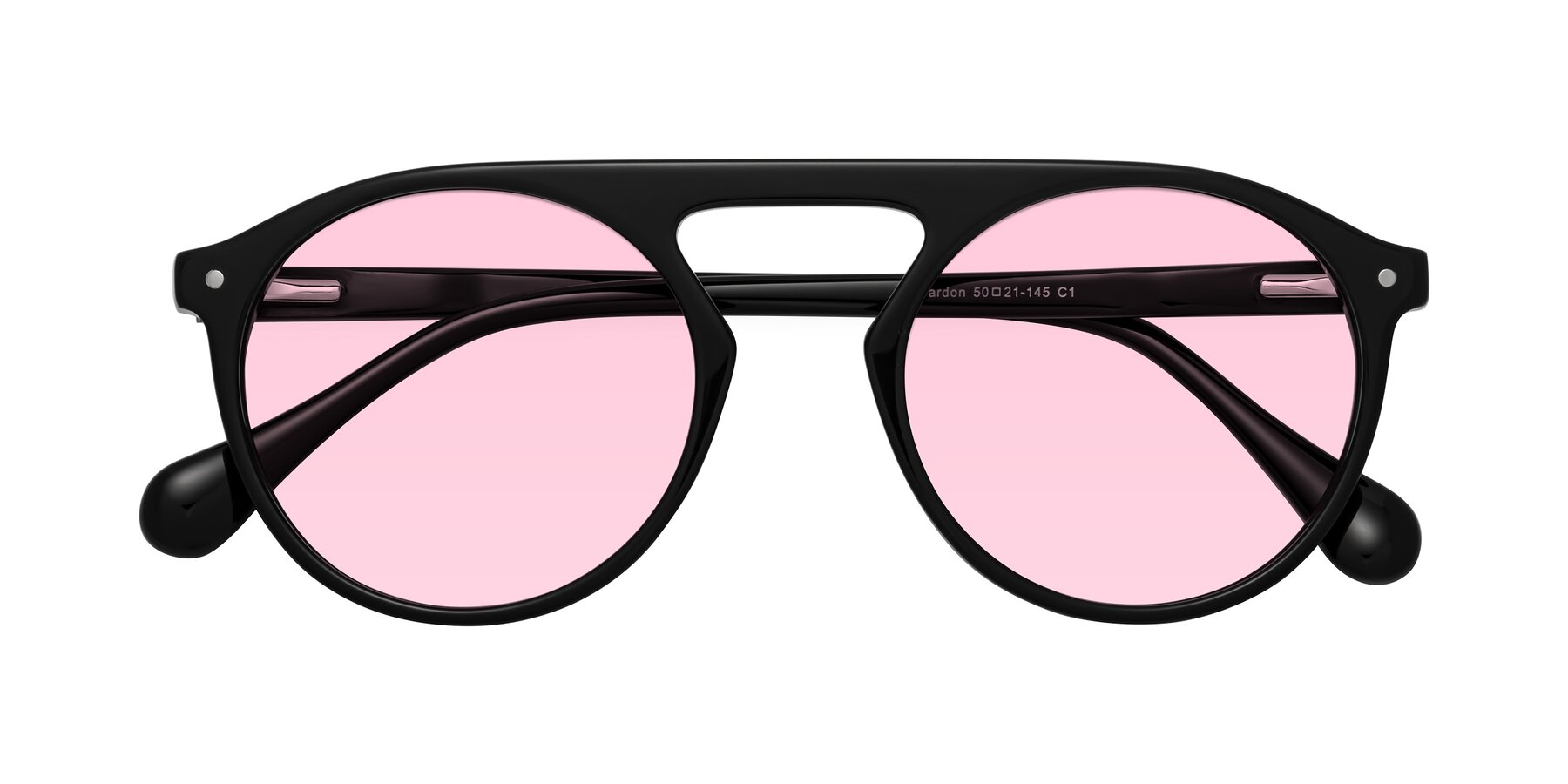 Folded Front of Gardon in Black with Light Pink Tinted Lenses