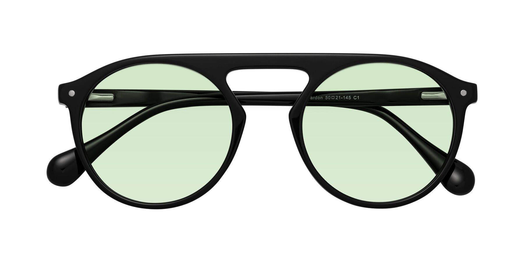 Folded Front of Gardon in Black with Light Green Tinted Lenses