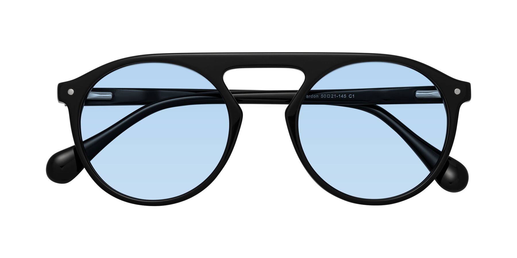 Folded Front of Gardon in Black with Light Blue Tinted Lenses