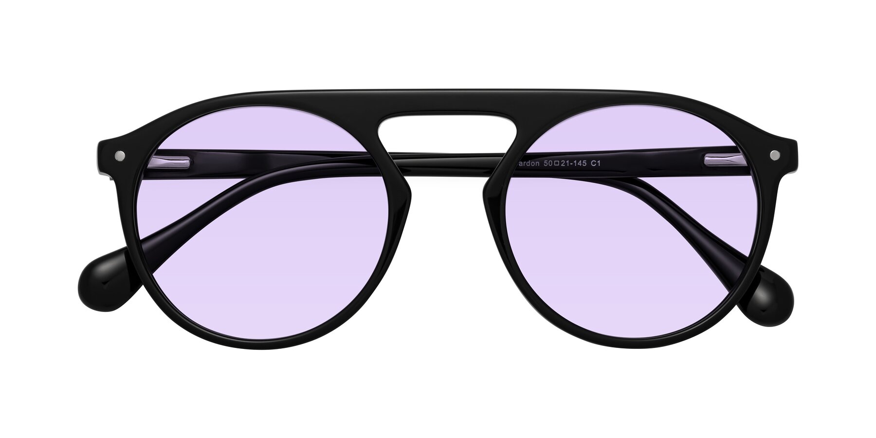 Folded Front of Gardon in Black with Light Purple Tinted Lenses