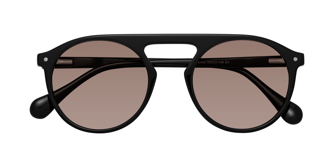 Black Browline Acetate Round Tinted Sunglasses with Medium Brown ...