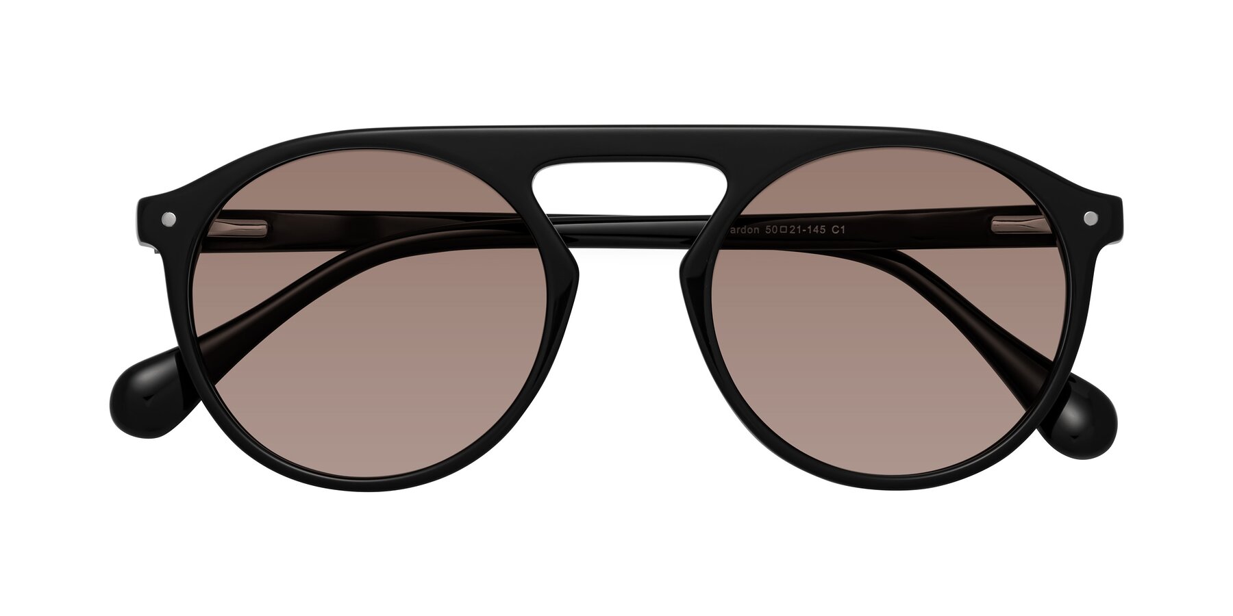 Folded Front of Gardon in Black with Medium Brown Tinted Lenses