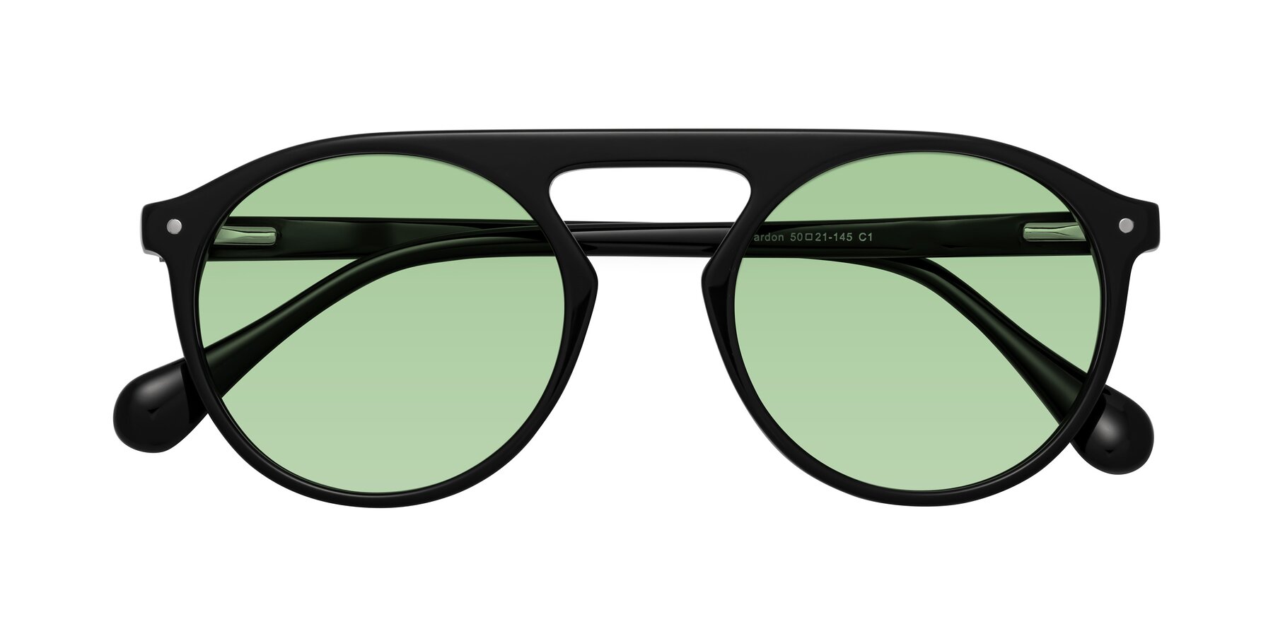 Folded Front of Gardon in Black with Medium Green Tinted Lenses