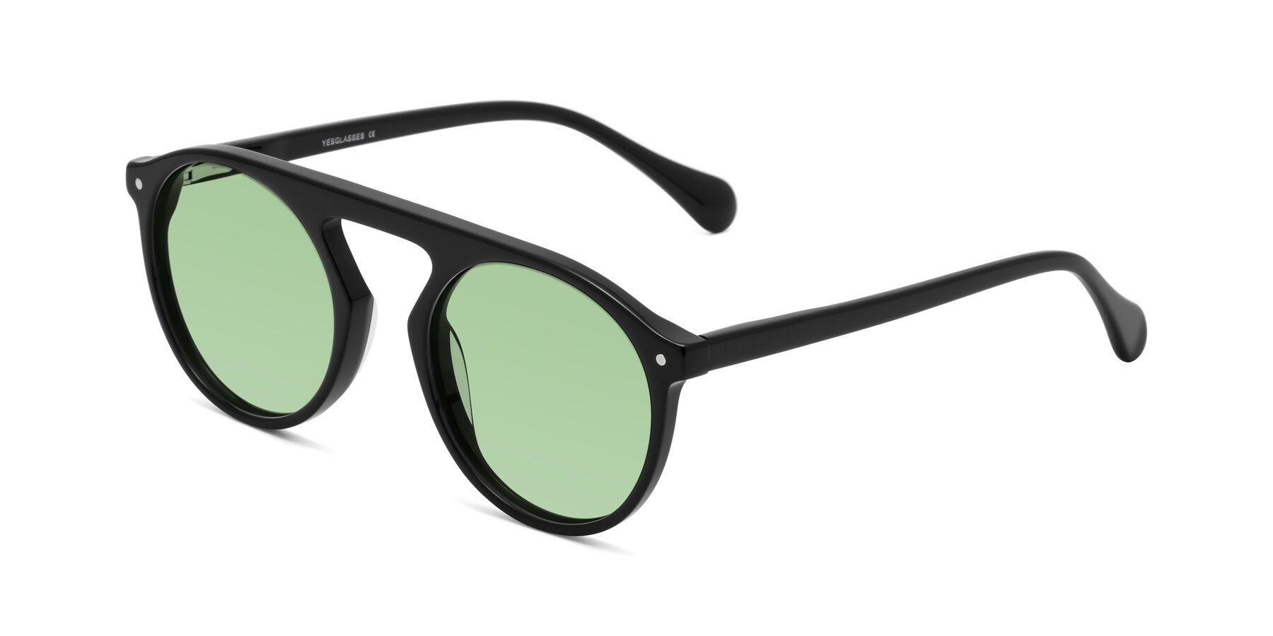 Angle of Gardon in Black with Medium Green Tinted Lenses