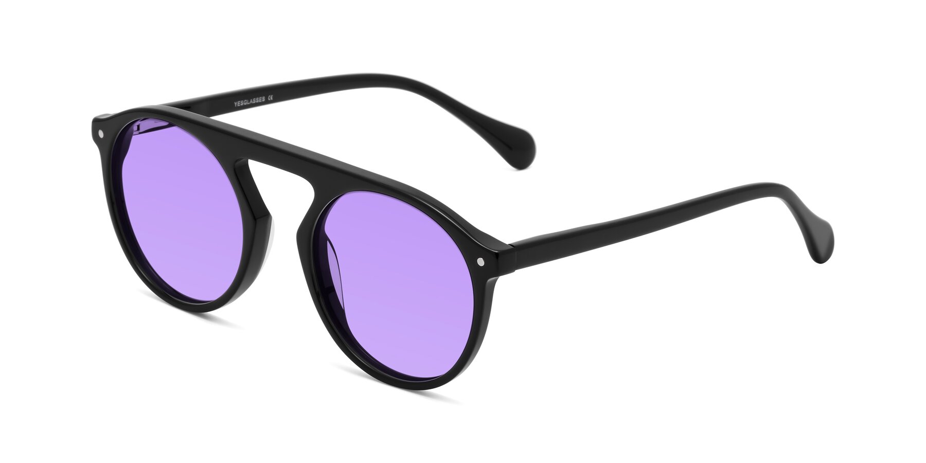 Angle of Gardon in Black with Medium Purple Tinted Lenses