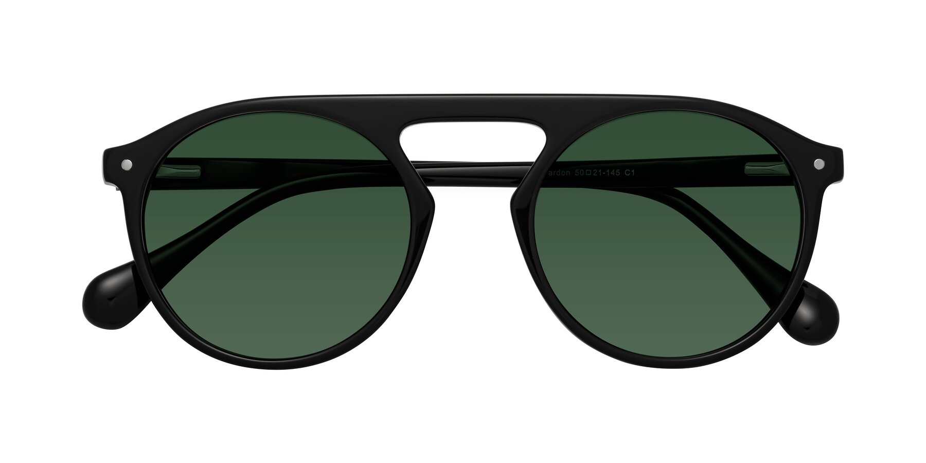 Folded Front of Gardon in Black with Green Tinted Lenses