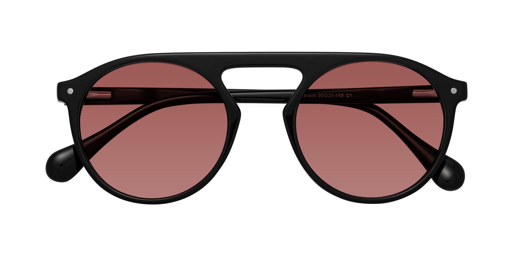 Folded Front of Gardon in Black with Garnet Tinted Lenses