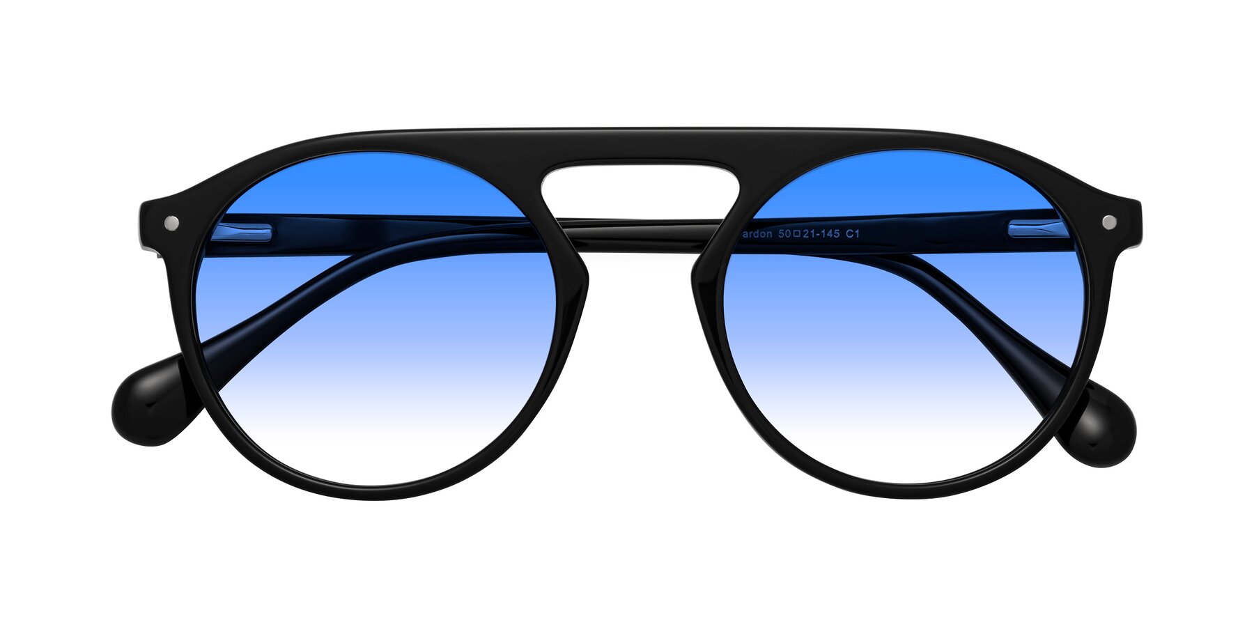 Folded Front of Gardon in Black with Blue Gradient Lenses