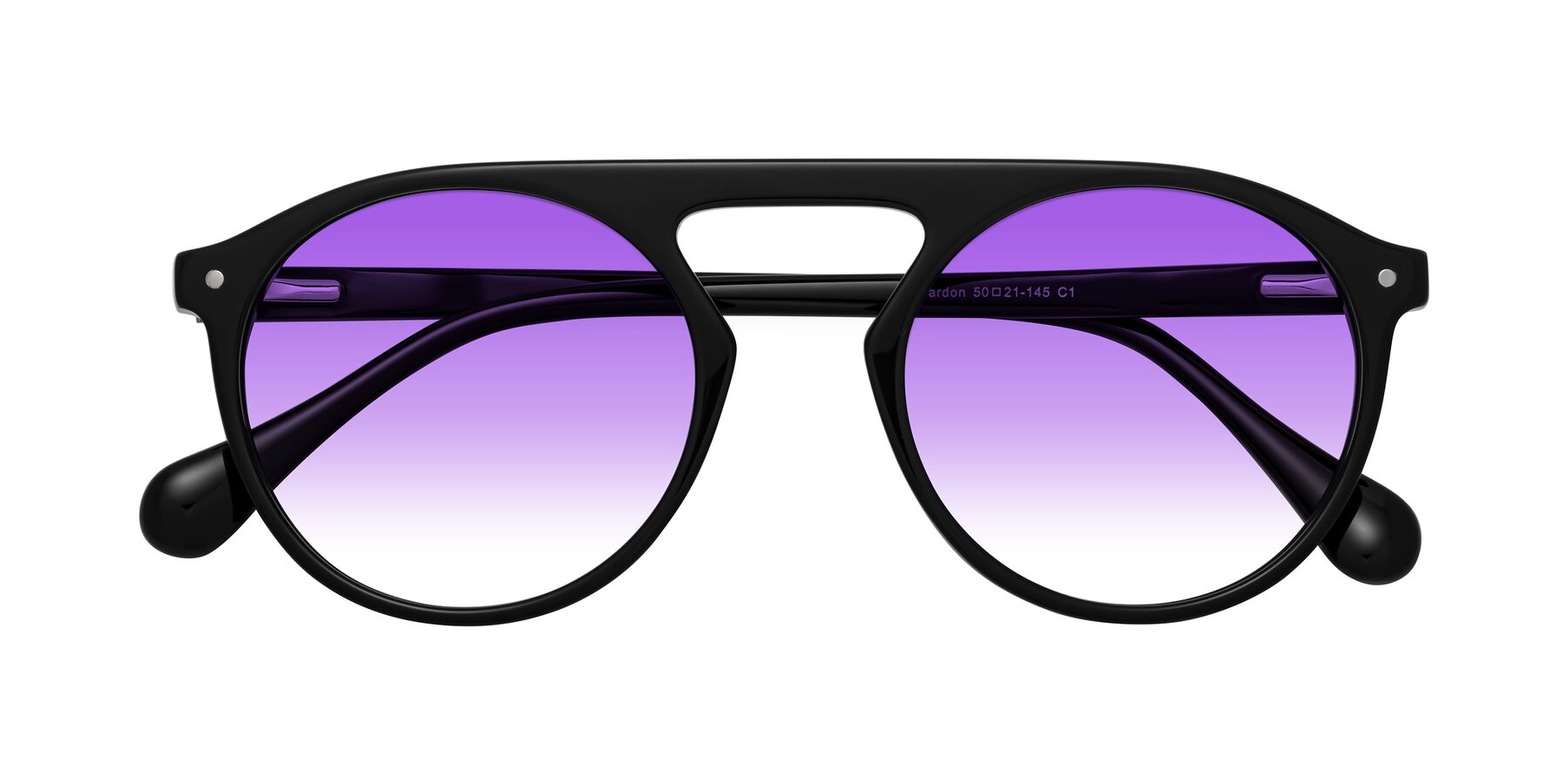 Folded Front of Gardon in Black with Purple Gradient Lenses