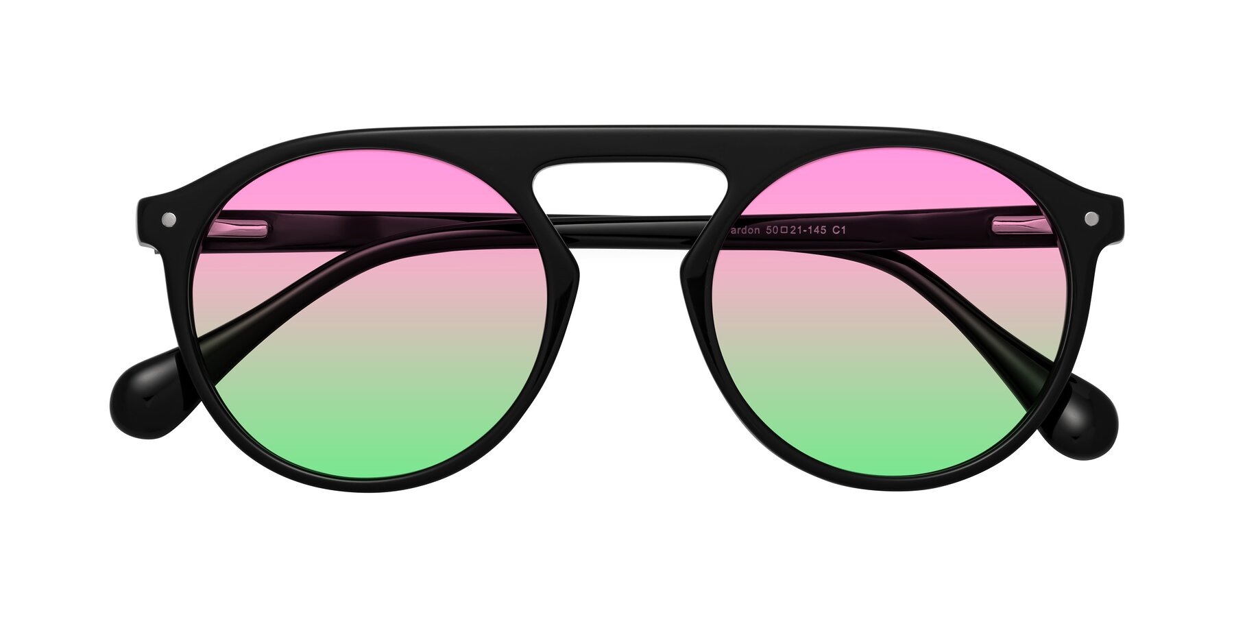 Folded Front of Gardon in Black with Pink / Green Gradient Lenses