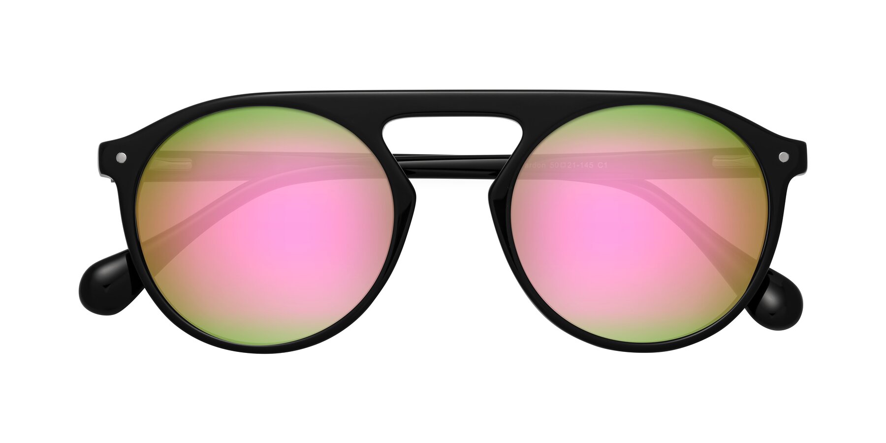 Folded Front of Gardon in Black with Pink Mirrored Lenses