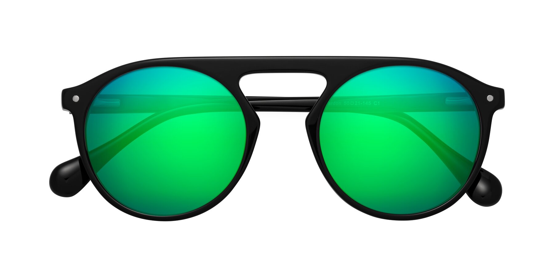 Folded Front of Gardon in Black with Green Mirrored Lenses