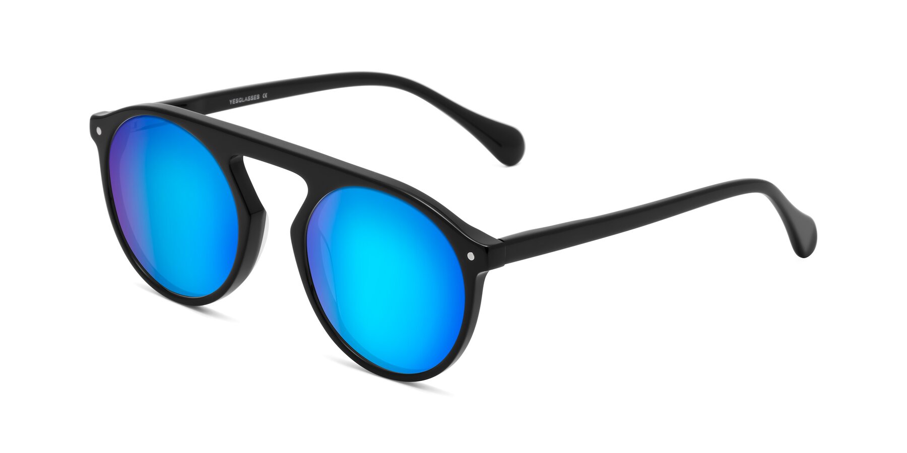 Angle of Gardon in Black with Blue Mirrored Lenses