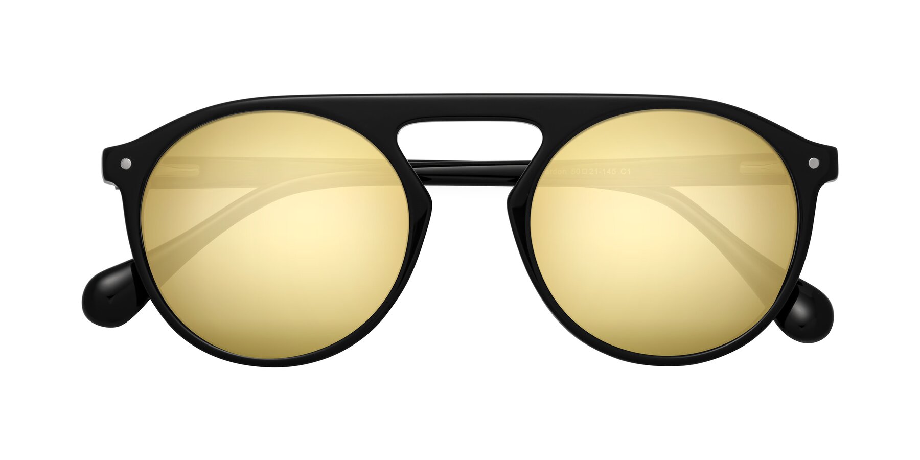 Folded Front of Gardon in Black with Gold Mirrored Lenses