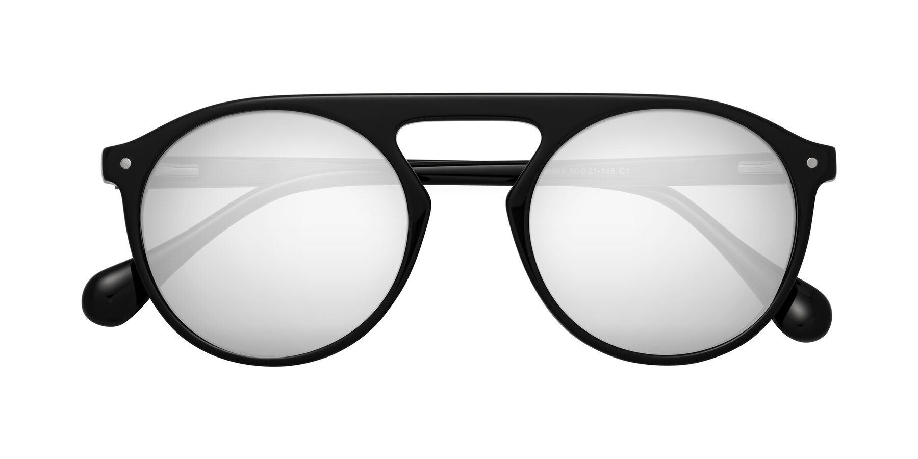 Folded Front of Gardon in Black with Silver Mirrored Lenses