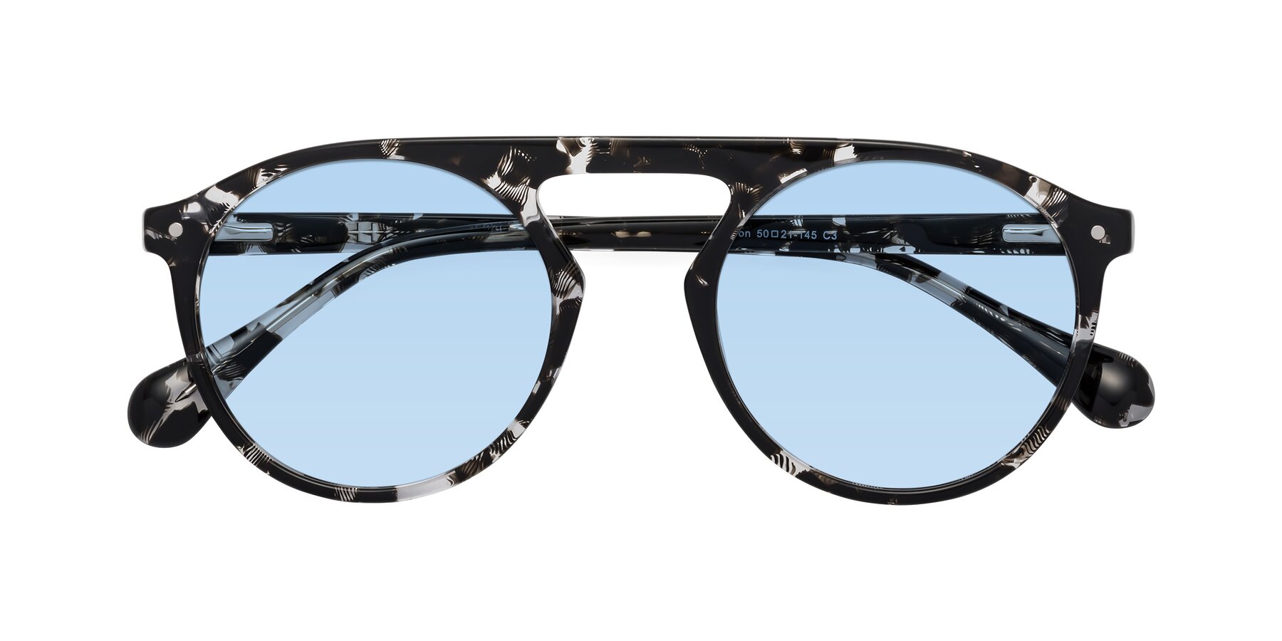 Folded Front of Gardon in Black Tortoise with Light Blue Tinted Lenses