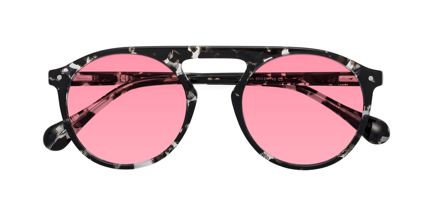 Folded Front of Gardon in Black Tortoise with Pink Tinted Lenses