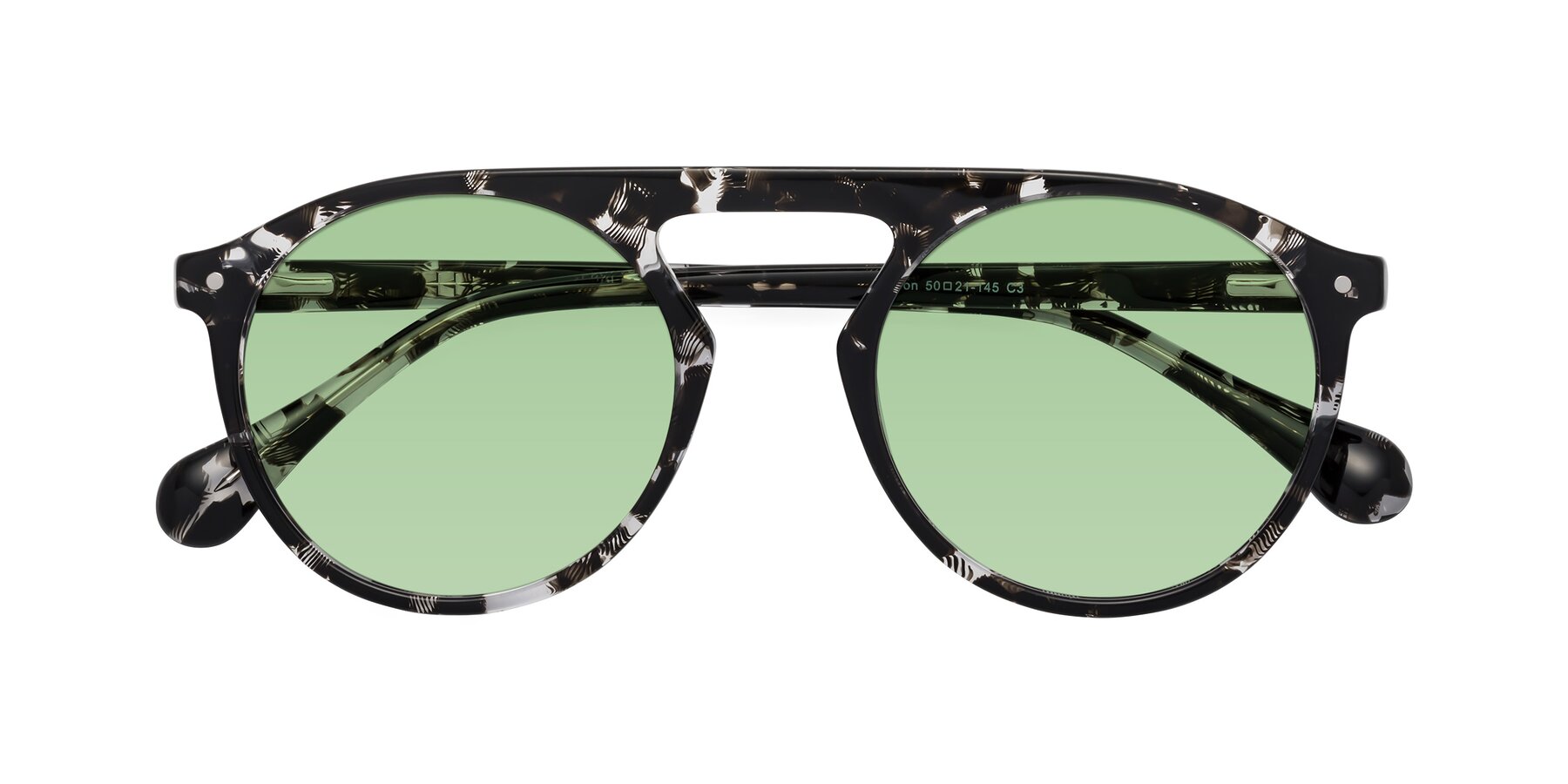 Folded Front of Gardon in Black Tortoise with Medium Green Tinted Lenses