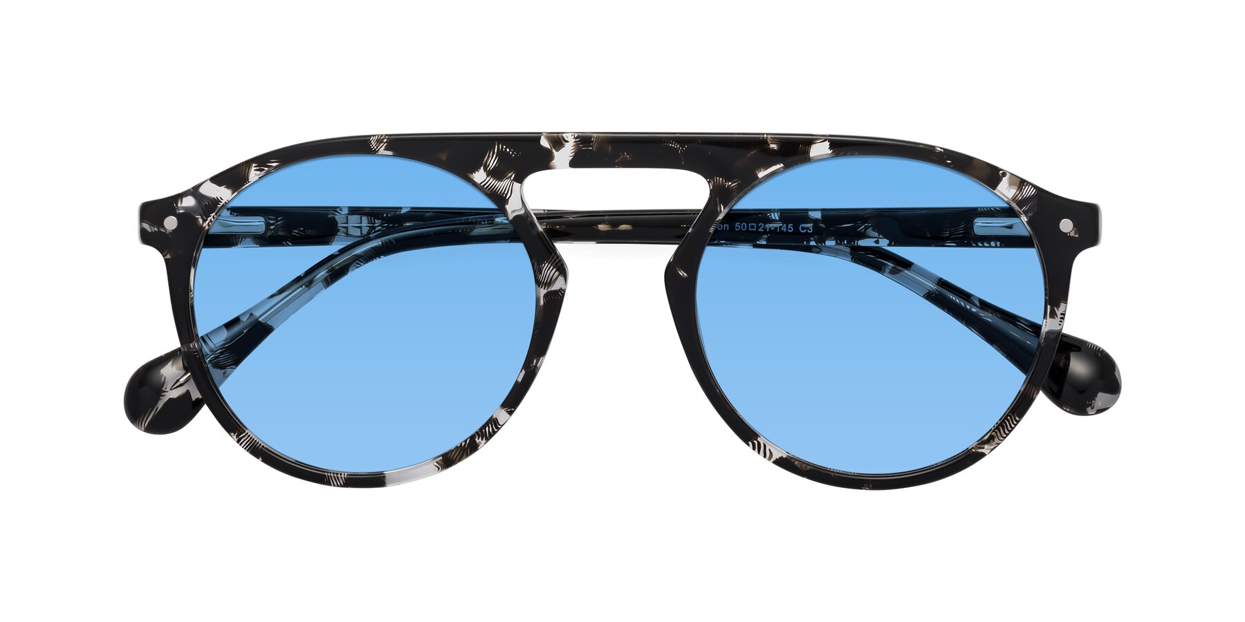 Folded Front of Gardon in Black Tortoise with Medium Blue Tinted Lenses