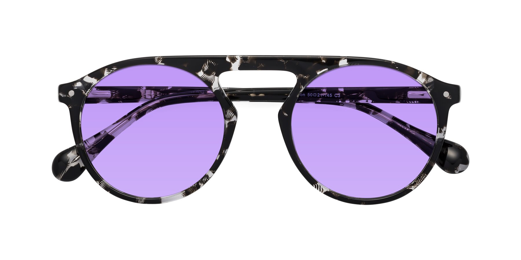 Folded Front of Gardon in Black Tortoise with Medium Purple Tinted Lenses