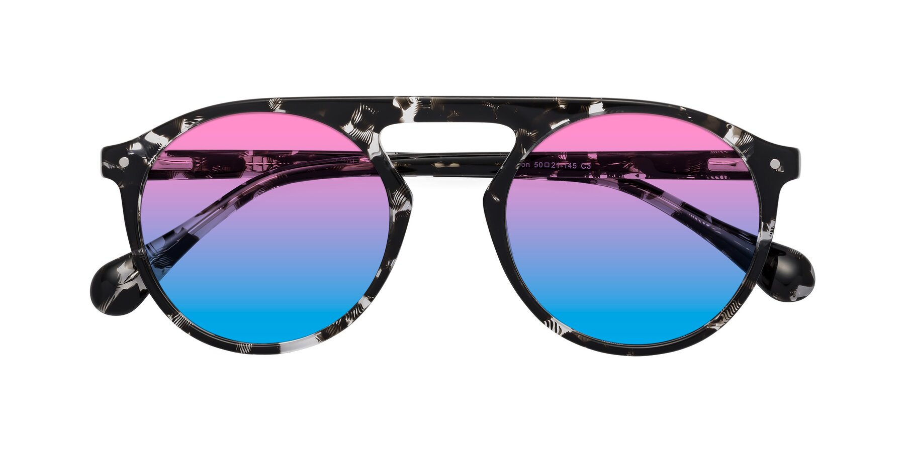 Folded Front of Gardon in Black Tortoise with Pink / Blue Gradient Lenses