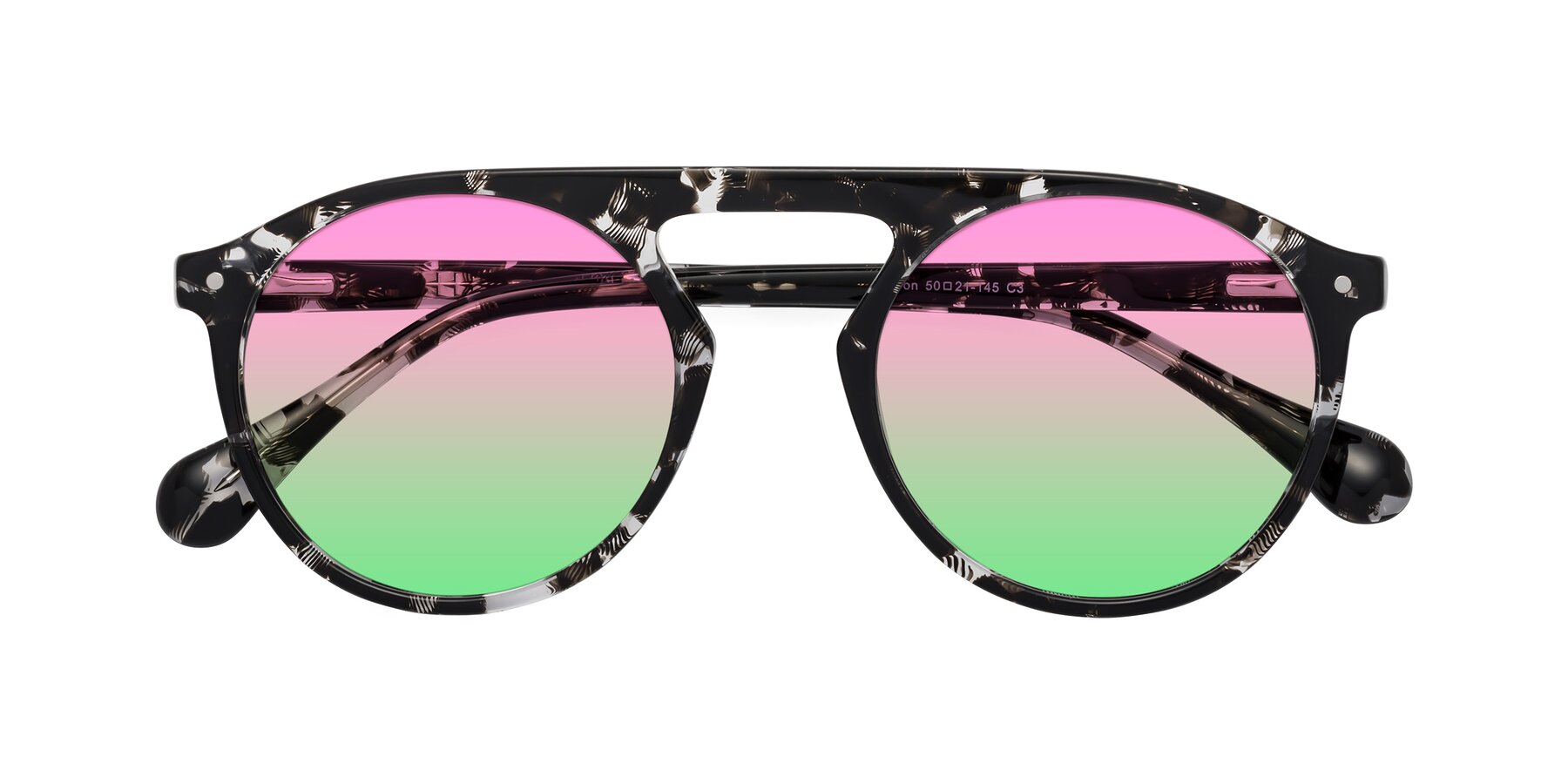 Folded Front of Gardon in Black Tortoise with Pink / Green Gradient Lenses