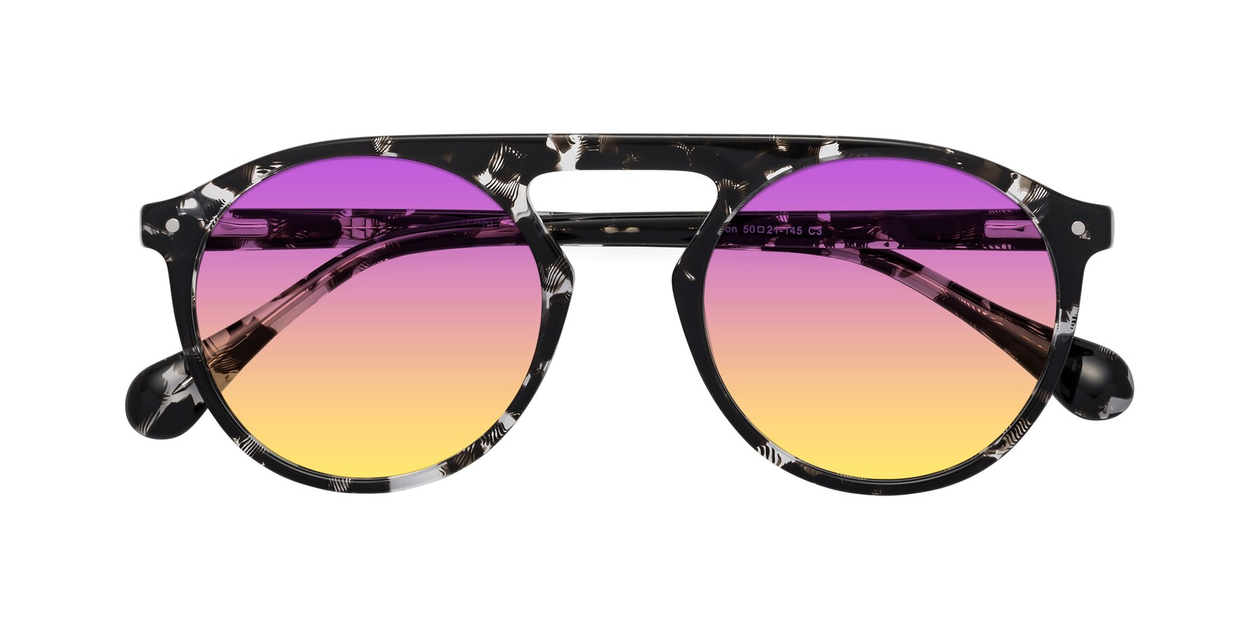 Folded Front of Gardon in Black Tortoise with Purple / Yellow Gradient Lenses