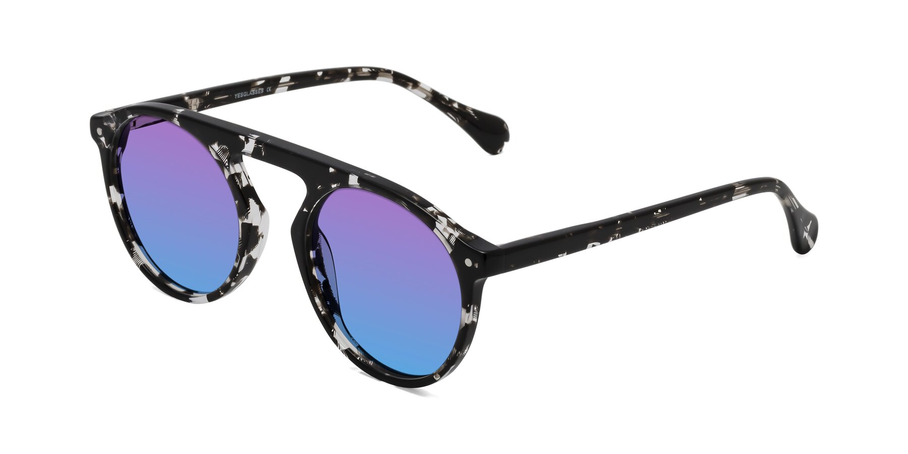 Angle of Gardon in Black Tortoise with Purple / Blue Gradient Lenses