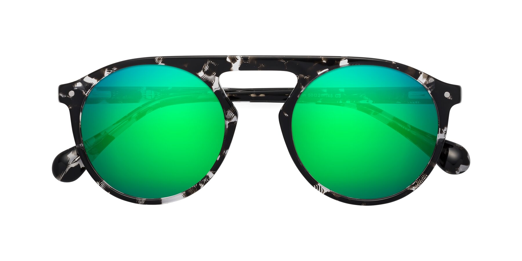 Folded Front of Gardon in Black Tortoise with Green Mirrored Lenses