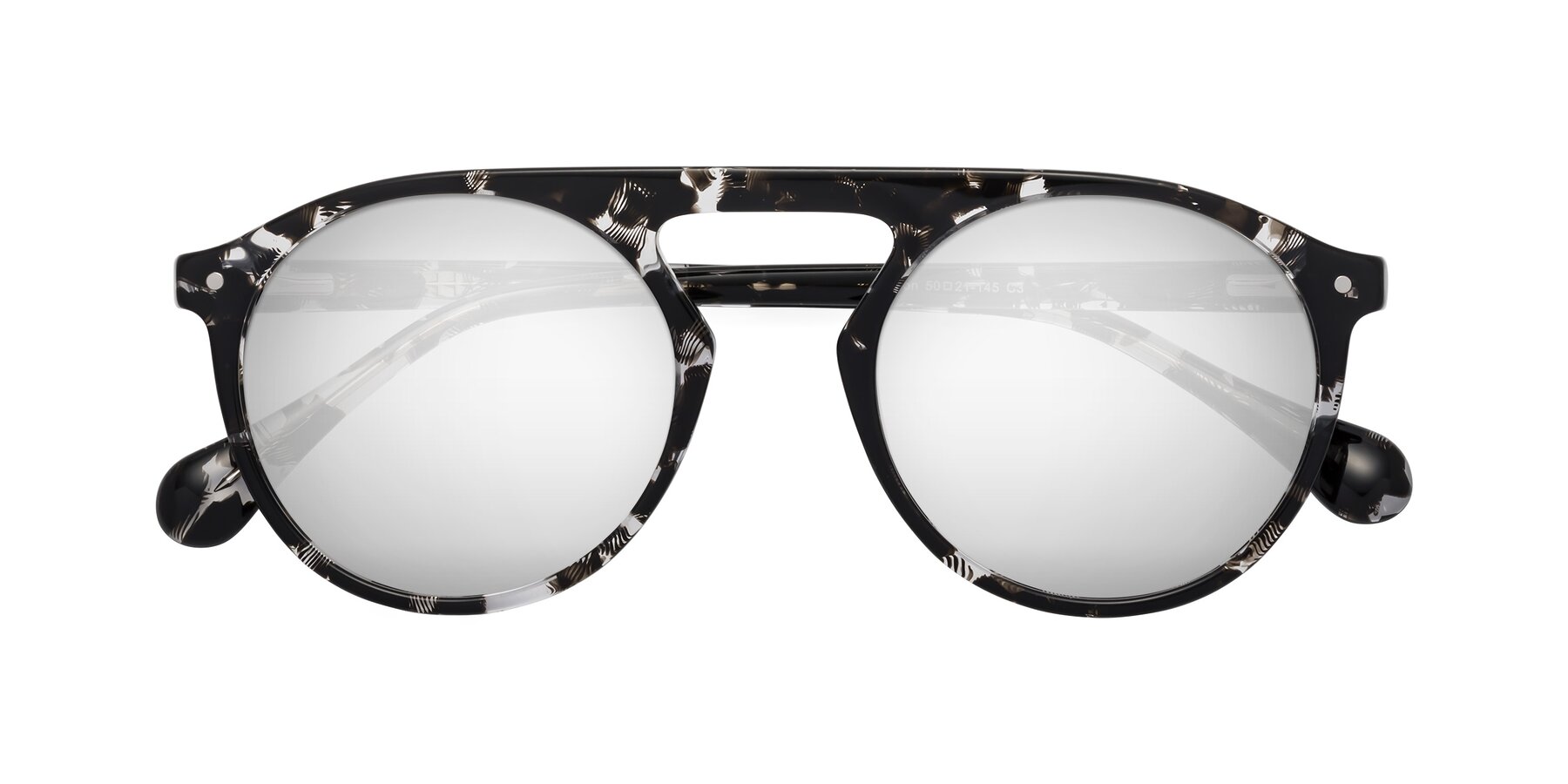 Folded Front of Gardon in Black Tortoise with Silver Mirrored Lenses