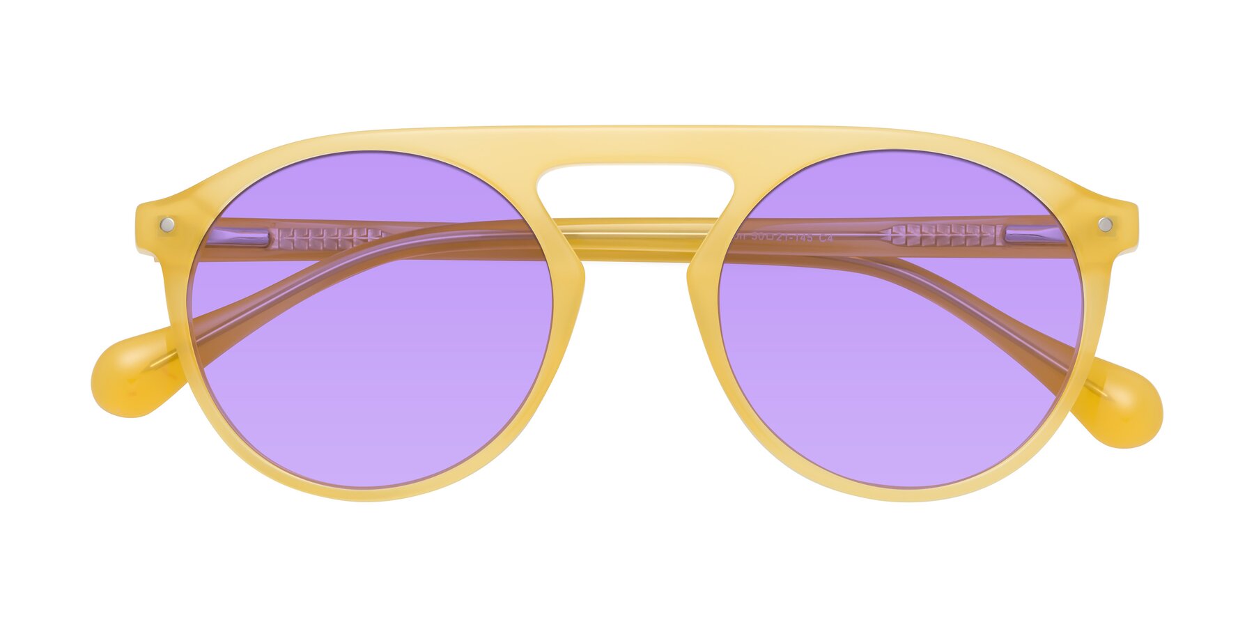 Folded Front of Gardon in Honey with Medium Purple Tinted Lenses