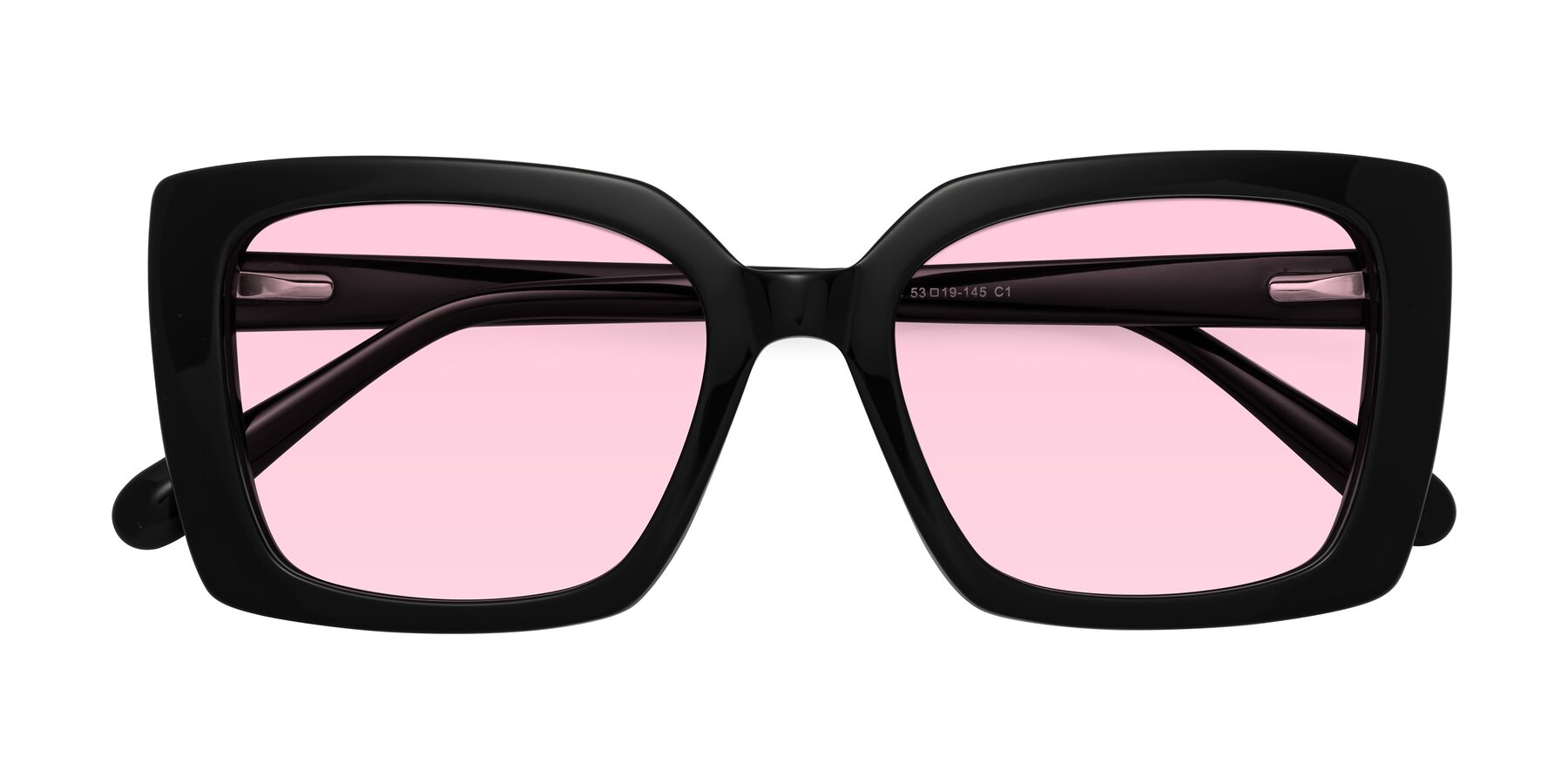 Folded Front of Godness in Black with Light Pink Tinted Lenses