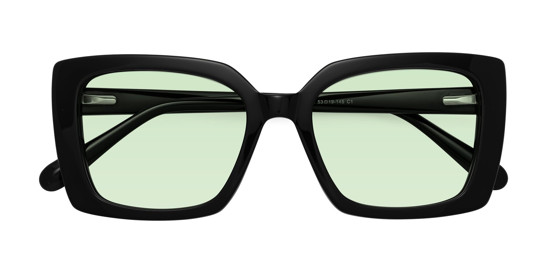 Folded Front of Godness in Black with Light Green Tinted Lenses