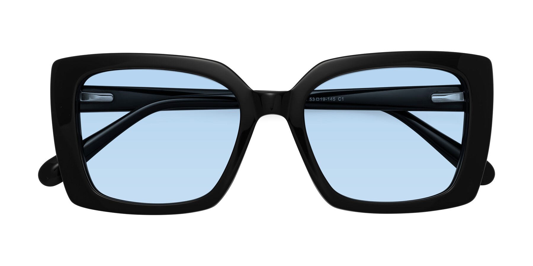 Folded Front of Godness in Black with Light Blue Tinted Lenses