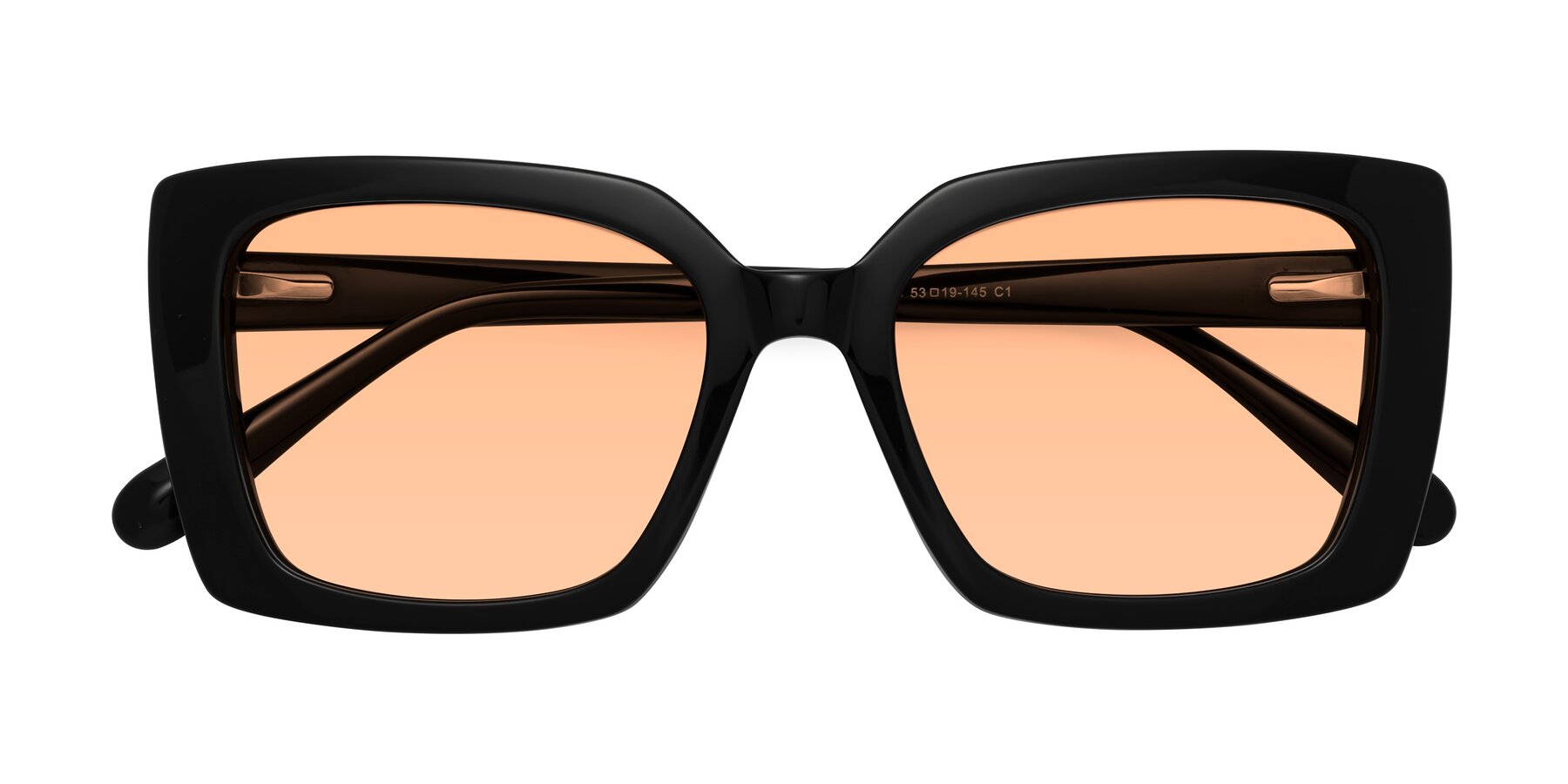 Folded Front of Godness in Black with Light Orange Tinted Lenses