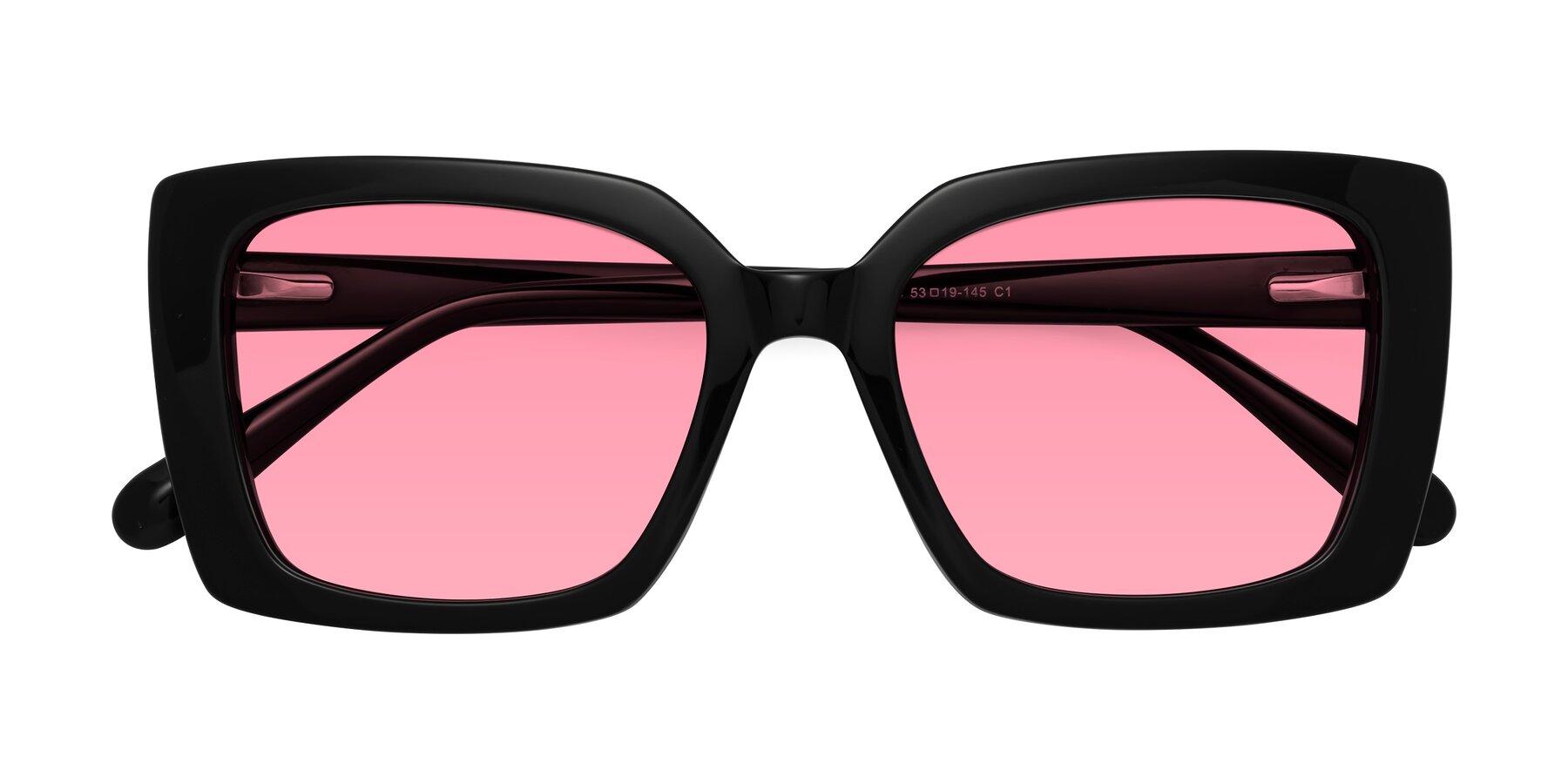 Folded Front of Godness in Black with Pink Tinted Lenses