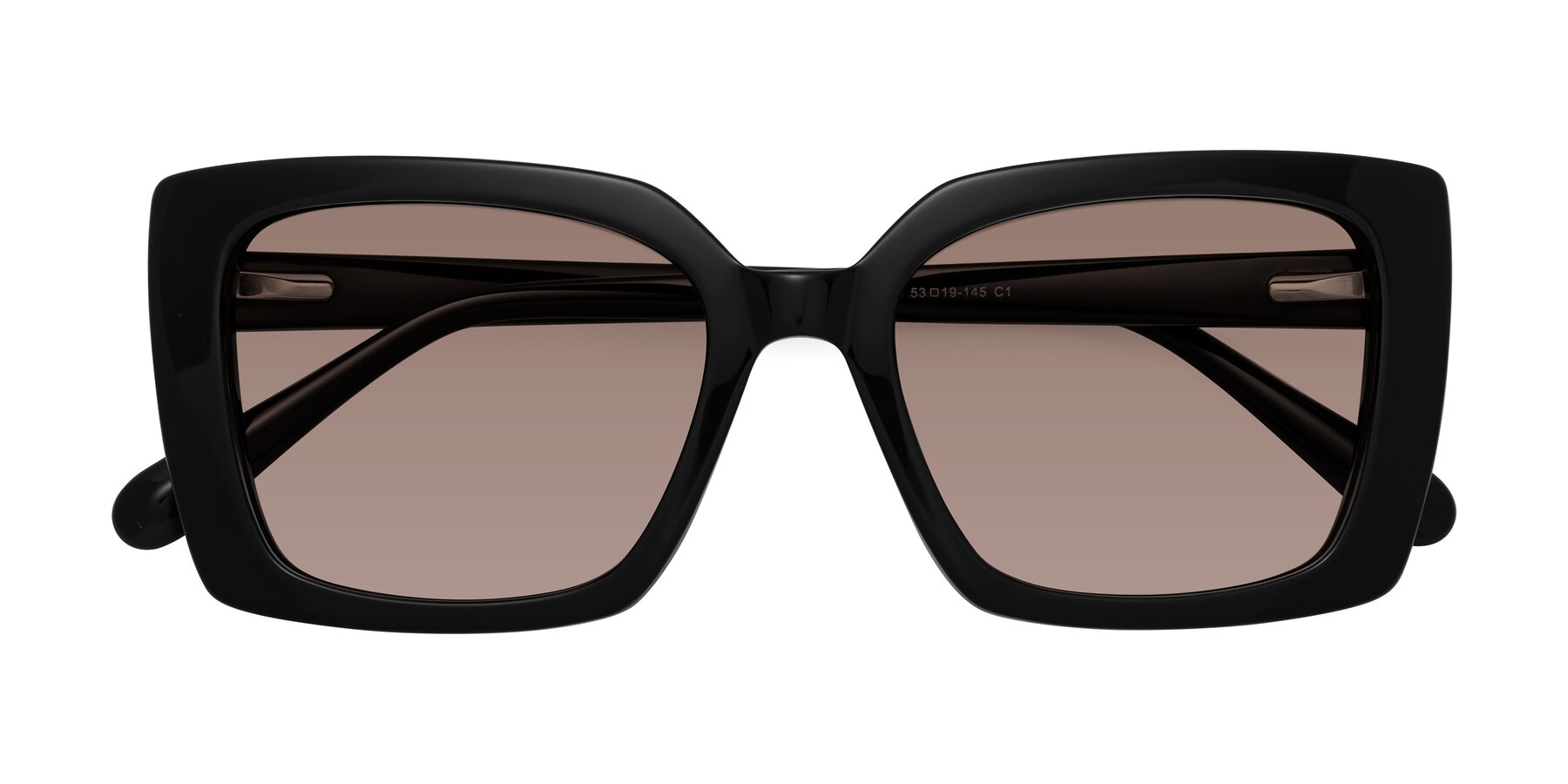 Folded Front of Godness in Black with Medium Brown Tinted Lenses