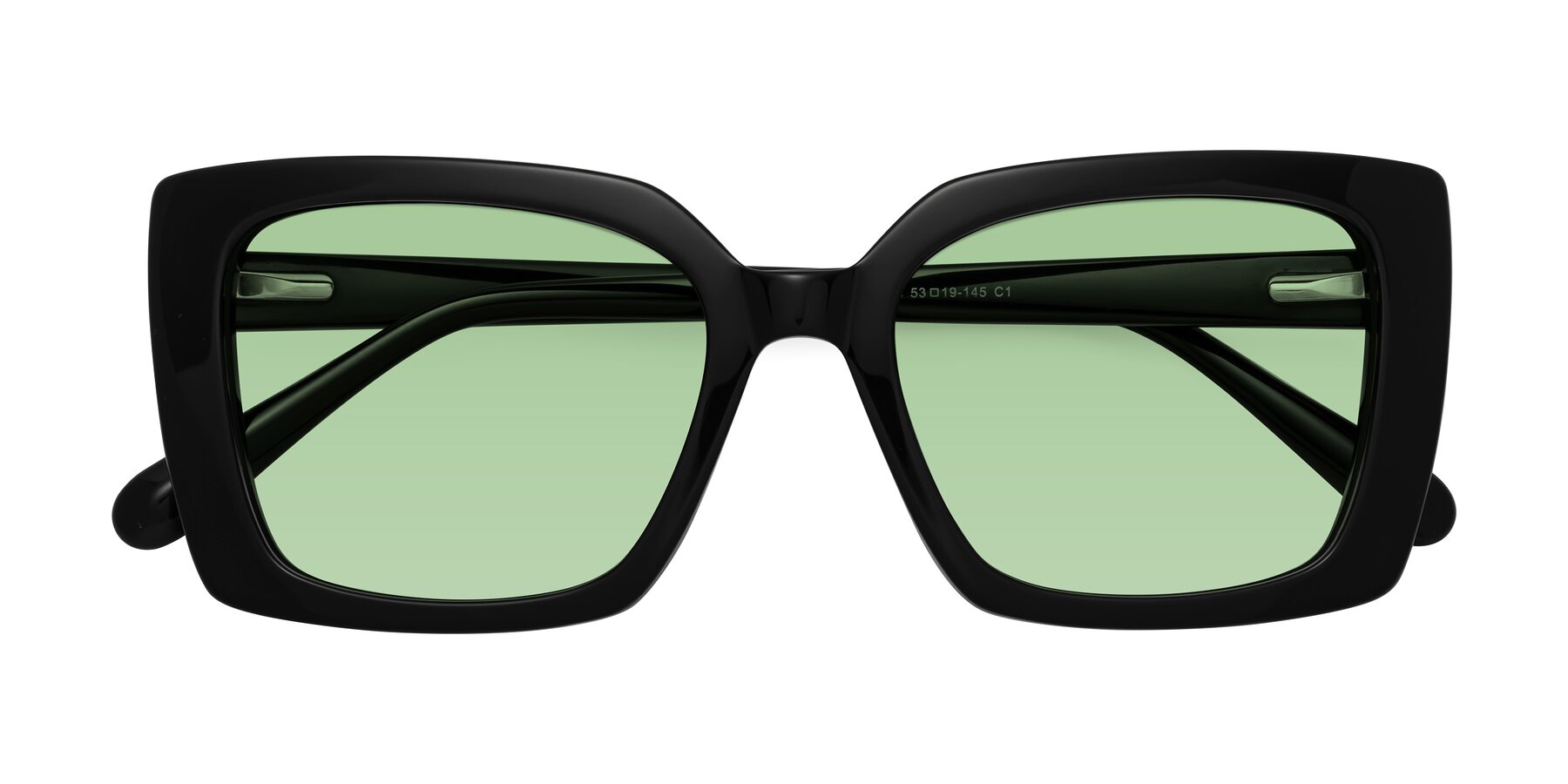 Folded Front of Godness in Black with Medium Green Tinted Lenses