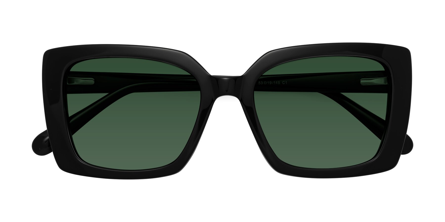 Folded Front of Godness in Black with Green Tinted Lenses