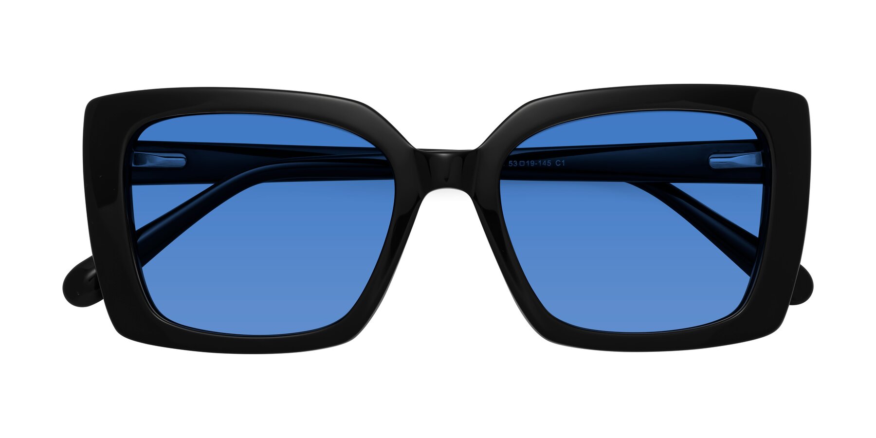 Folded Front of Godness in Black with Blue Tinted Lenses