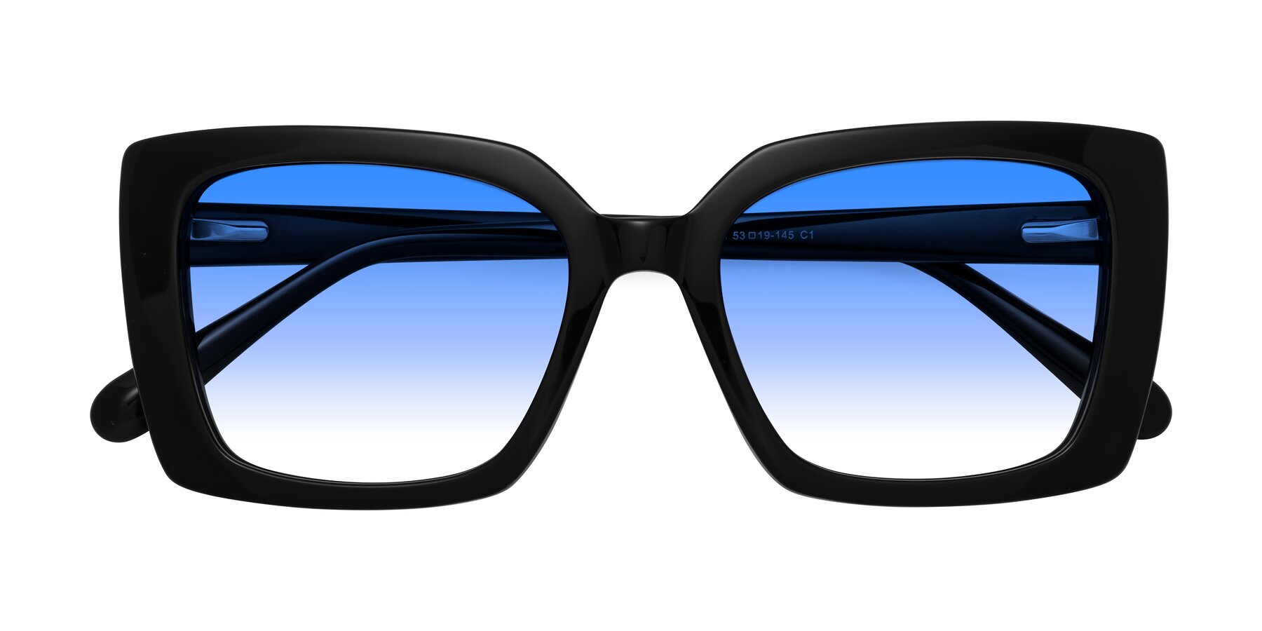 Folded Front of Godness in Black with Blue Gradient Lenses