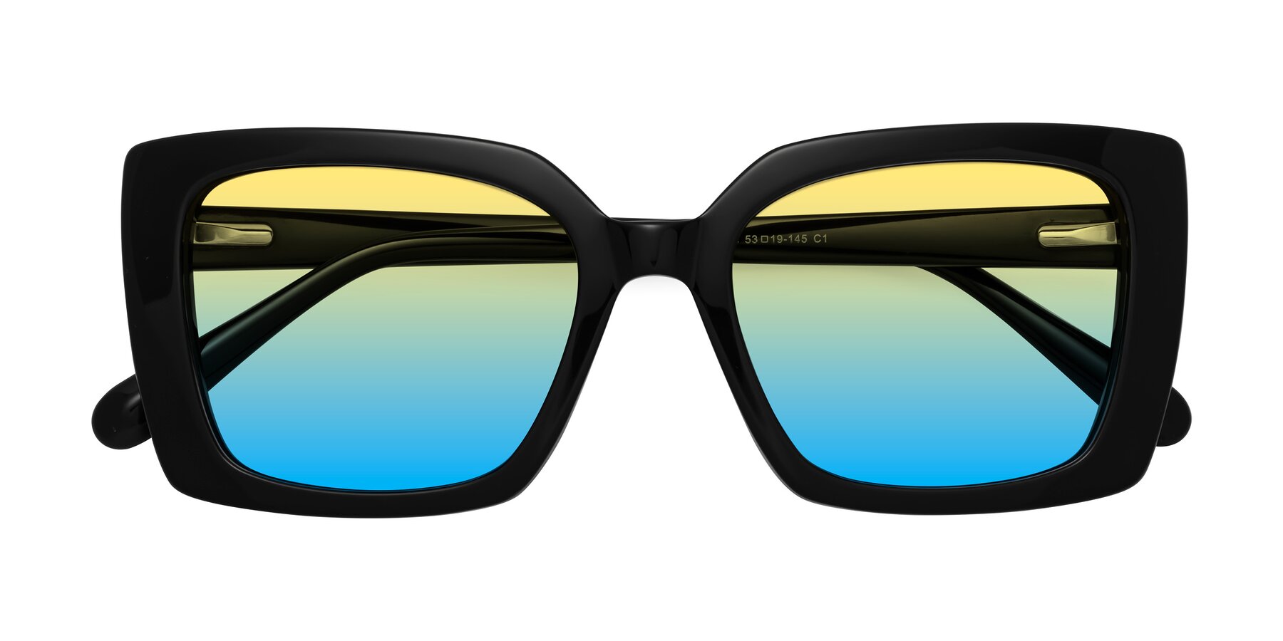 Folded Front of Godness in Black with Yellow / Blue Gradient Lenses