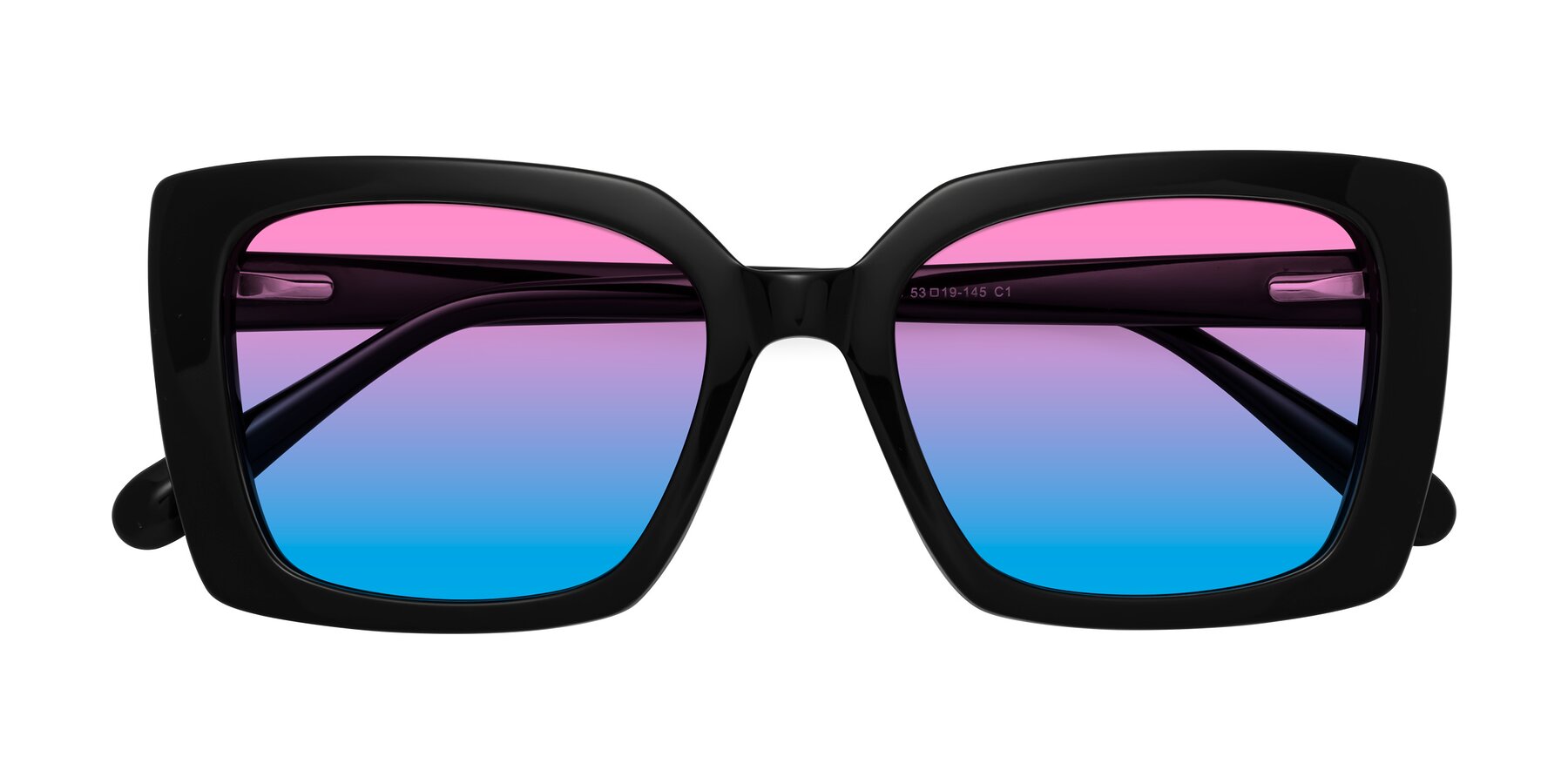 Folded Front of Godness in Black with Pink / Blue Gradient Lenses