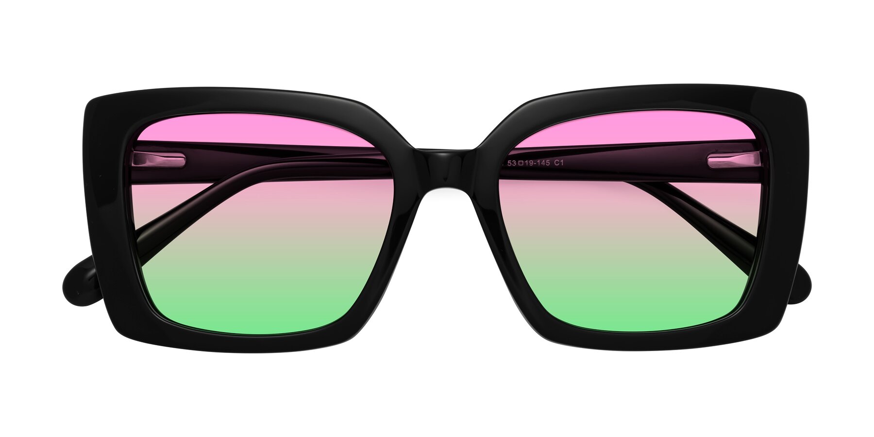 Folded Front of Godness in Black with Pink / Green Gradient Lenses