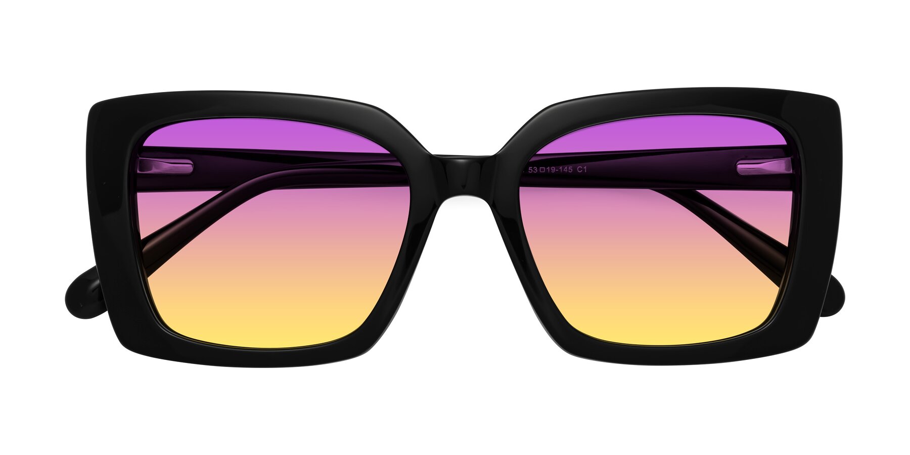 Folded Front of Godness in Black with Purple / Yellow Gradient Lenses