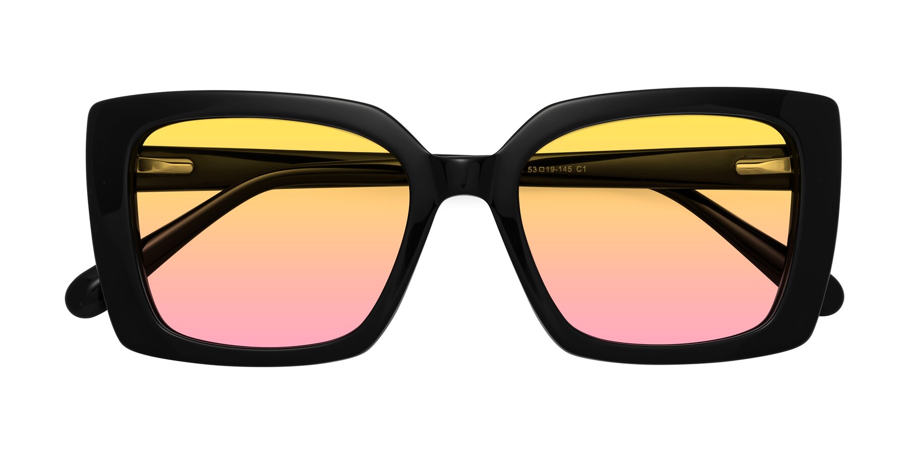 Folded Front of Godness in Black with Yellow / Pink Gradient Lenses