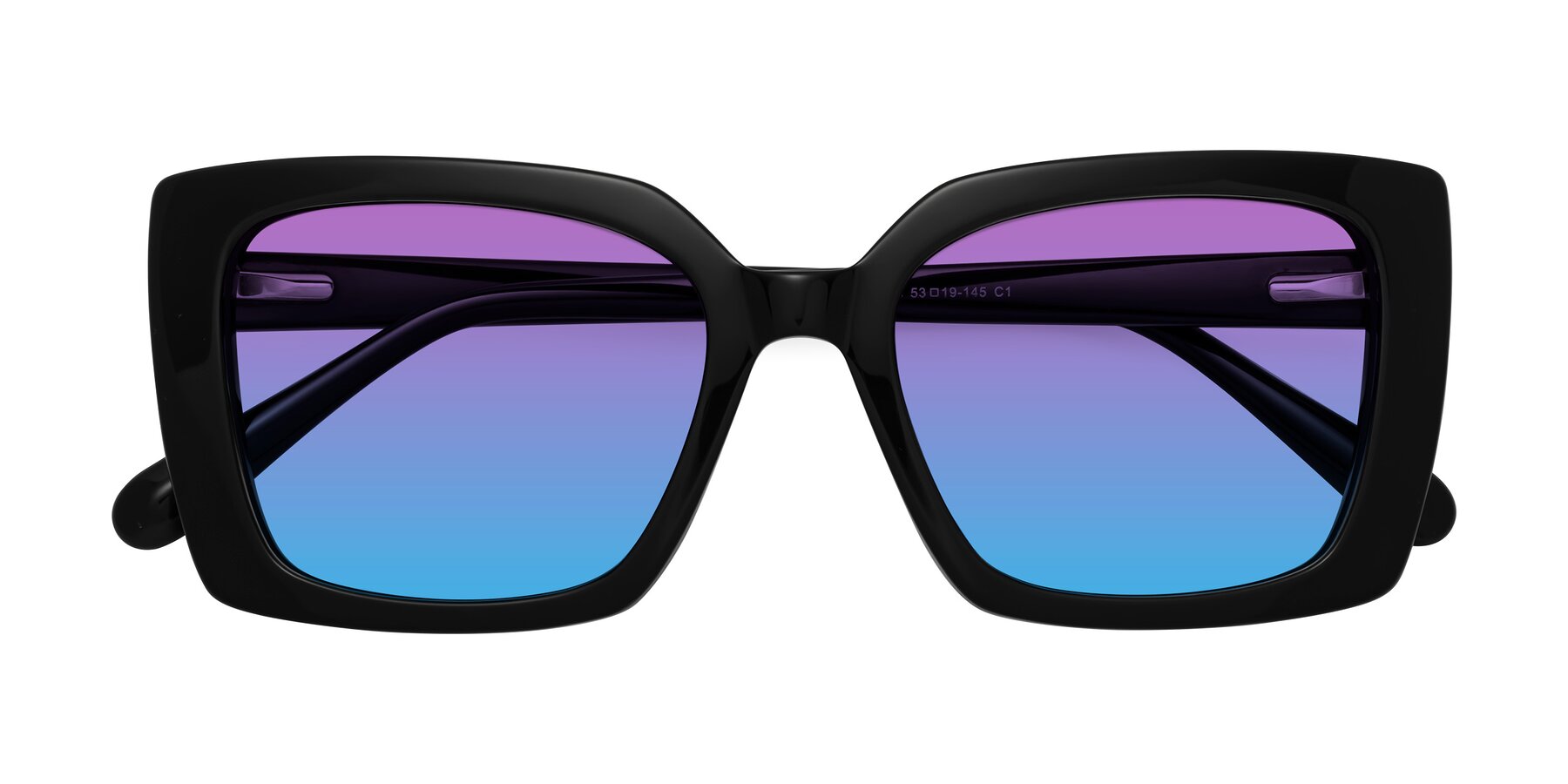 Folded Front of Godness in Black with Purple / Blue Gradient Lenses