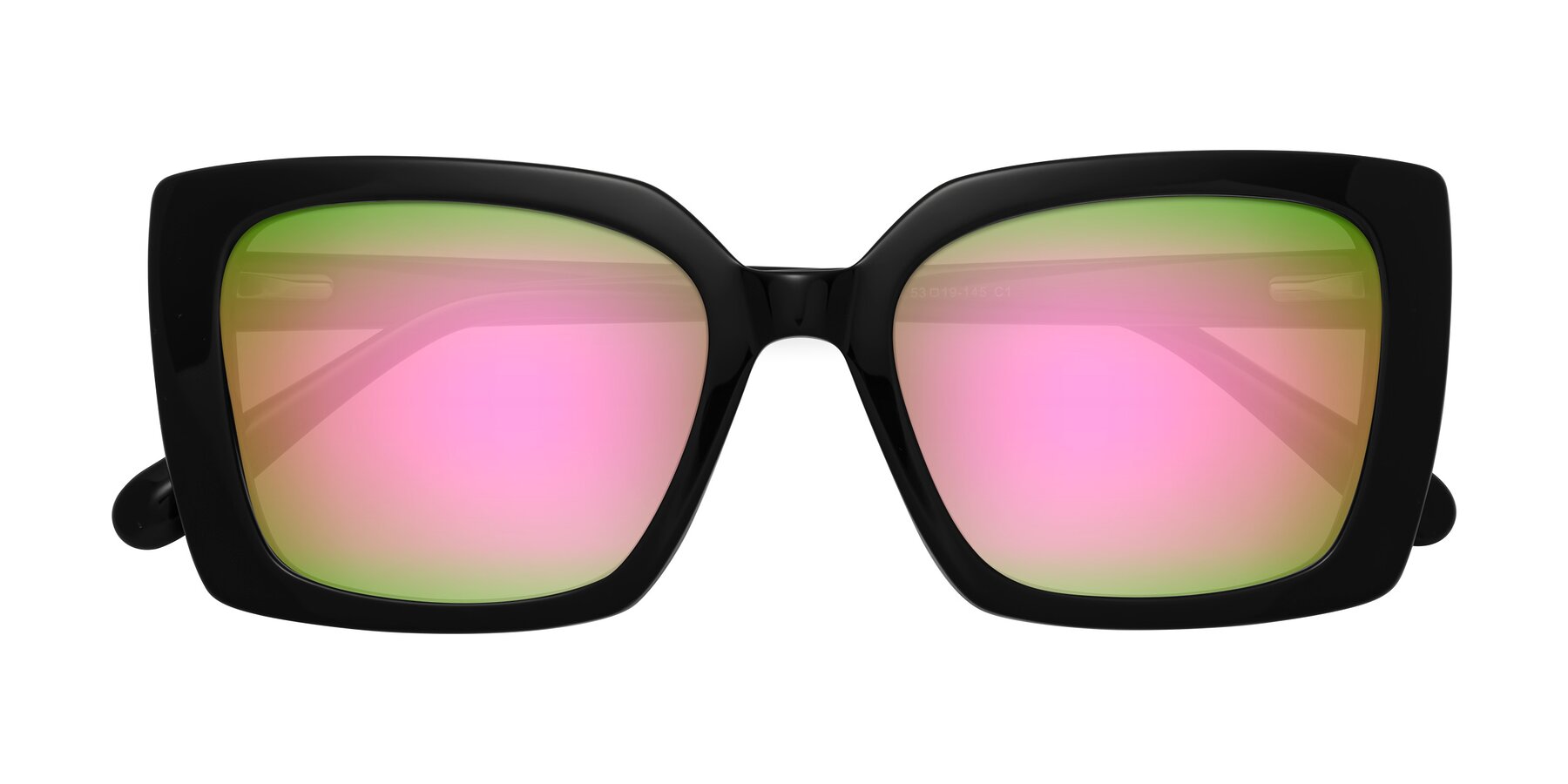 Folded Front of Godness in Black with Pink Mirrored Lenses